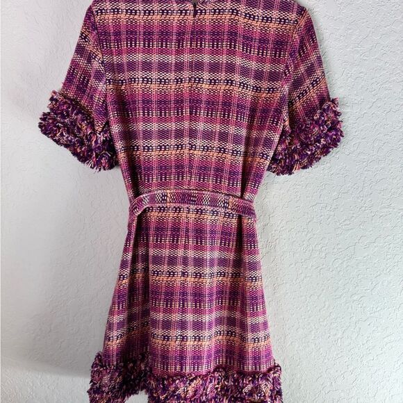 Cinq à Sept 5à7 Purple Tweed/Bouclé Fringe Belted Mini Dress Size 6 - Picture 7 of 11
